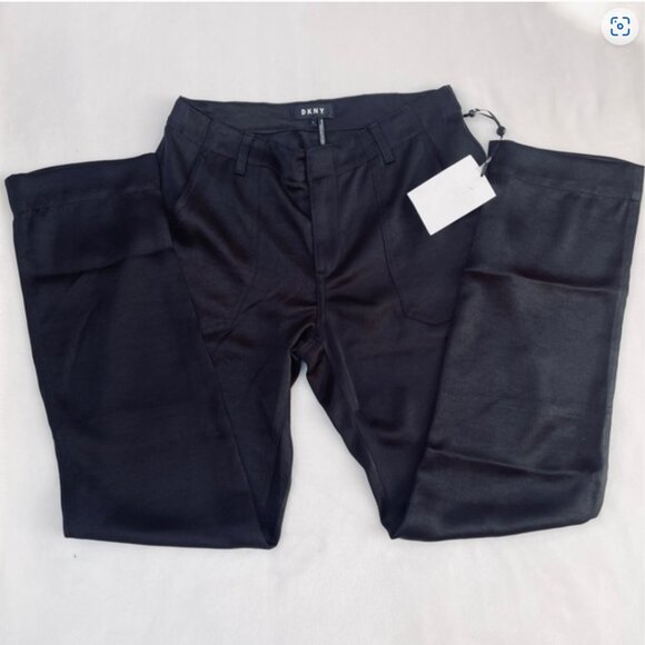DKNY Satin STRAIGHT-LEG Black DRESS PANTS - Picture 3 of 12
